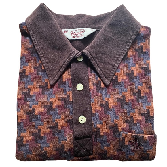 Men's Brown Original Penguin MCM Retro Patterned Polo Shirt - Medium - Picture 10 of 12